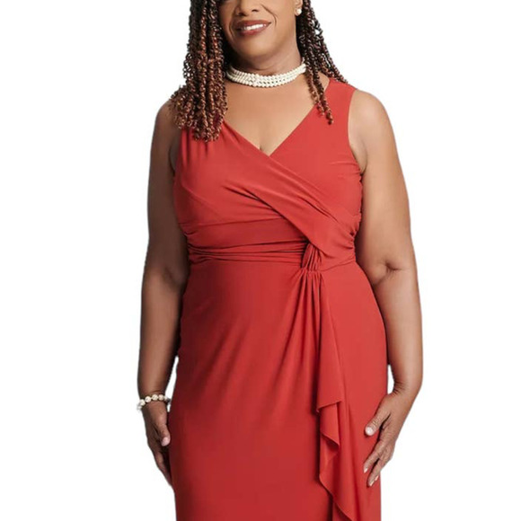 KASPER Women's Charlotte V-Neck Ruffle-Trim Maxi Dress Crimson XXL - Picture 7 of 7